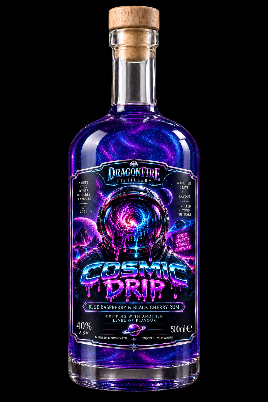 Cosmic Drip bottle with Dragonfire Distillery label